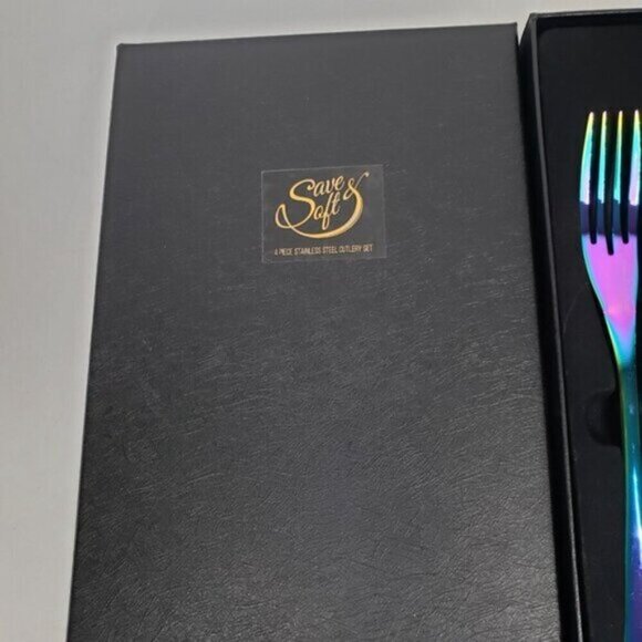 Iridescent Cutlery Four Piece Set in Box New Stainless Steel Rainbow - Picture 4 of 13